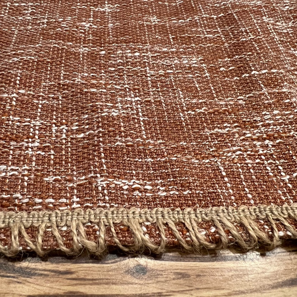 Faux linen terracotta runner with fringe detailing